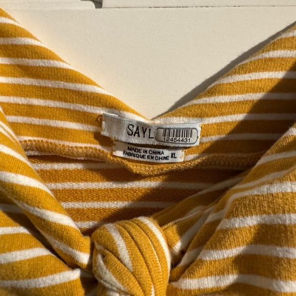 Saylor Doris Tie Midi Dress Mellow Yellow Striped Dress Stretch Size XL EUC - Picture 6 of 8